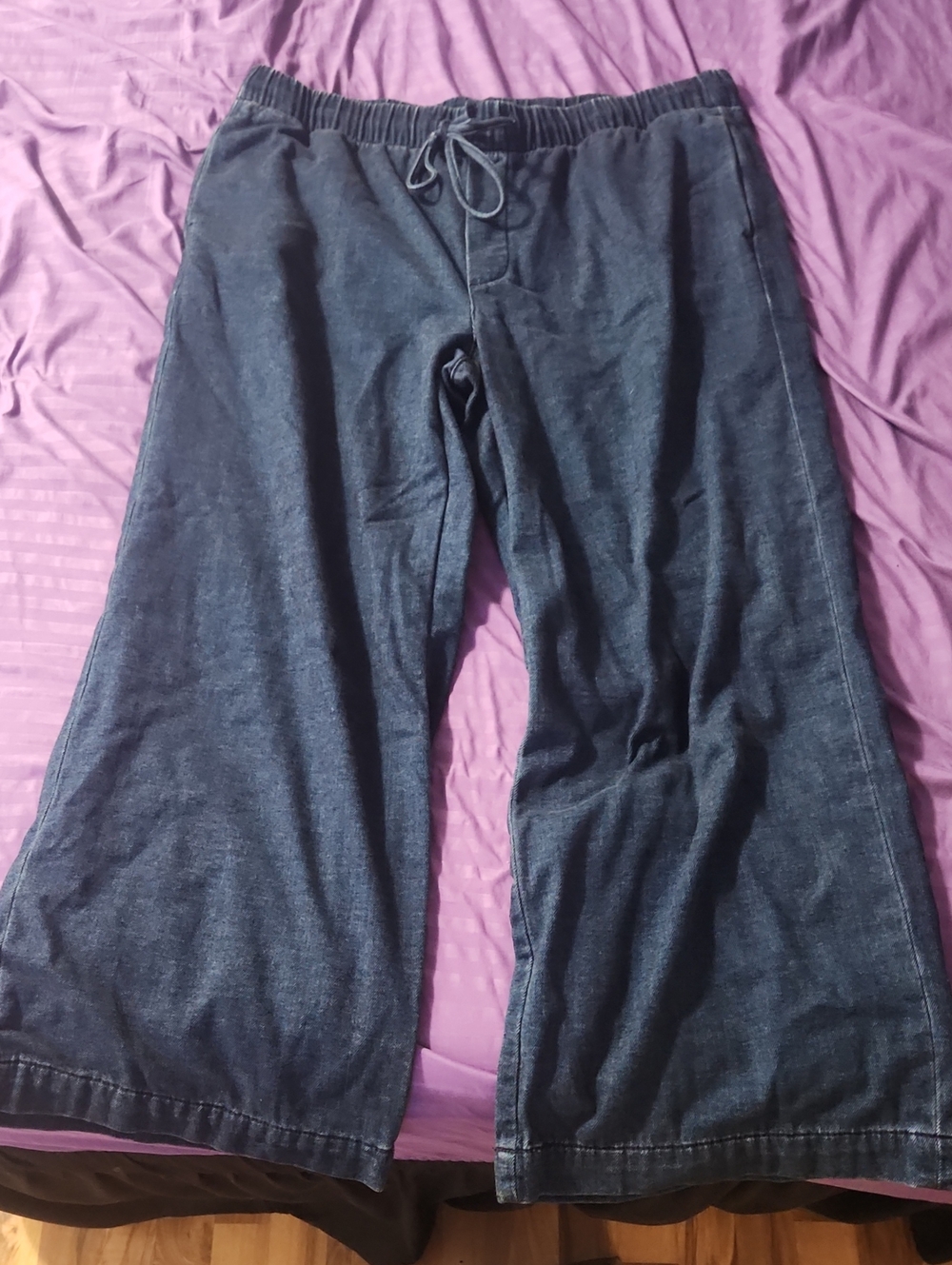 Wide Leg Dark Denim Elastic Waist Pants